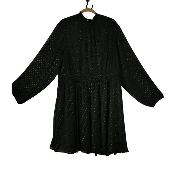 Torrid 3XL Long Sleeve Metallic Confetti Dots Dress Mockneck Fit Flare Feminine - Picture 2 of 12